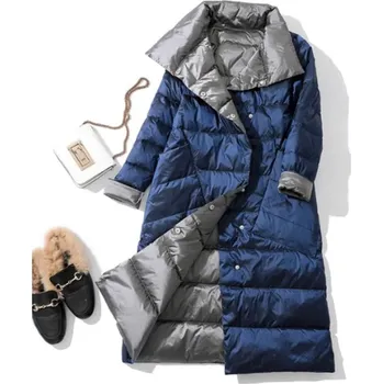 Dámský kabát Oboustranný dámský zimní péřový kabát (vel. S - 5XL) Barva: námořnická modř, Velikost: M