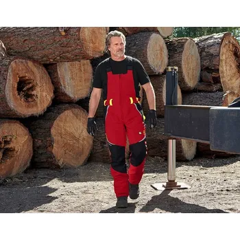 montérky Lesnické protiporezové kalhoty s laclem KWF velikost 98 červená/výstražná žlutá Strauss Pracovní oblečení