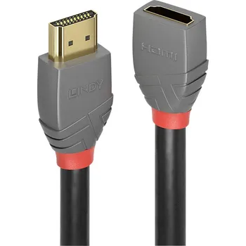 Elektrická zásuvka LINDY HDMI prodlužovací kabel Zástrčka HDMI-A, Zásuvka HDMI-A 0.50 m antracitová, černá, červená 36475 4K UHD, pozlacené
