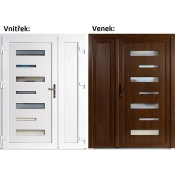 Vchodové dveře Dvoukřídlé vchodové dveře plastové Soft 6100+Panel Plný, Zlatý dub/bílá, 150x200 cm, levé