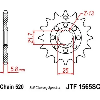 Řetězová sada pro motocykl Řetězové kolečko JT JTF 1565-14SC 14 zubů, 520 Samočistící, Nízká hmotnost