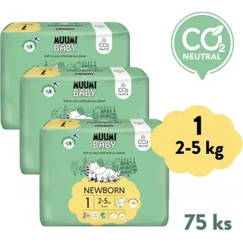 jednorázová plena Muumi Baby 1 Newborn 2-5 kg (75 ks), měsíční balení eko plen