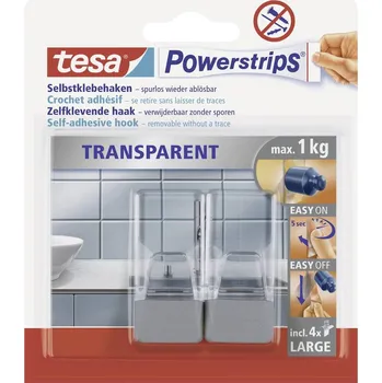 Věšák tesa POWERSTRIPS® Lepicí háček velký transparentní, chrom Množství: 2 ks