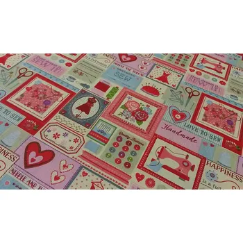 BYTEMA Bavlněná látka ŠICÍ SALÓN růžový šíře 160 cm