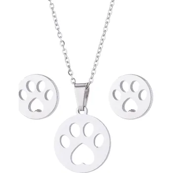 Náušnice Kočičí paní Set náušnice a náhrdelník tlapka - chirurgická ocel