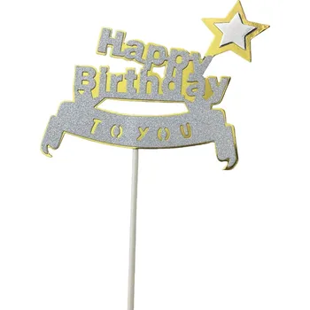 Party dekorace Ozdoba na dort Happy birthday to you - stříbrná