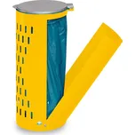 Držák odpadkových pytlů, z děrovaného ocelového plechu, s víkem, upínacím kroužkem a dvířky, žlutý