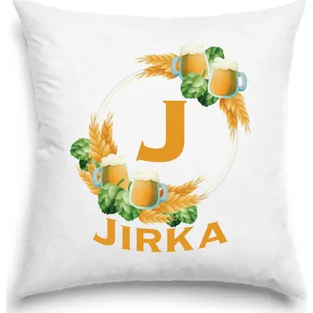 Dekorativní polštářek Polštář - Pivní věnec s monogramem a jménem Jirka