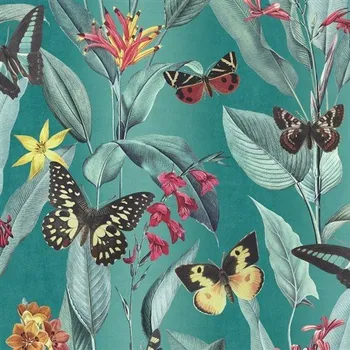 Tapeta Papírové tapety motýli na zeleném metalickém podkladu