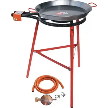 Pánev Set hořák M40 Paella 40 cm dva okruhy s připojením, stojan a pánev leštěná ocel 55 cm (ideální souprava pro grilování a vaření nejen pod širým nebem)