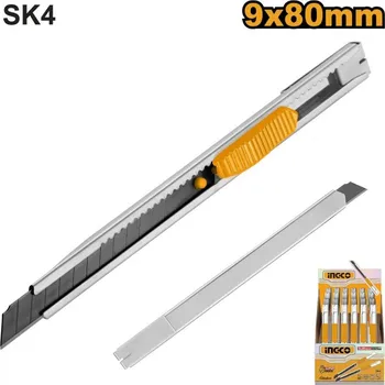 Pracovní nůž Nůž lamací 9mm s tlačítkem, nerezové tělo INGCO 1x čepel