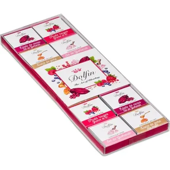Čokoláda Kolekce luxusních belgických mini čokolád DOLFIN 108 g SWEET AND SALTY (24x belgické mini čokolády / jednotlivě balené / 4 druhů v kazetě)