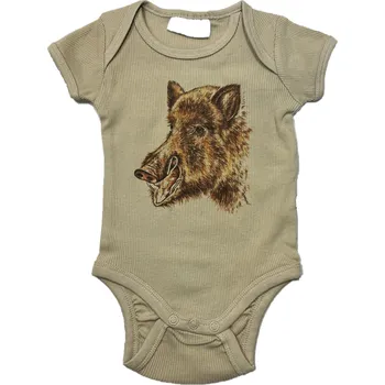 E-myslivost Myslivecké dětské tričko bodyčko kr.r. - divočák - béžové - Velikost 86