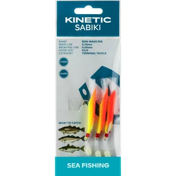 Kinetic - Návazec Sabiki Mini Makk rig 130cm 0,70mm vel.5/0 - Yellow/Orange