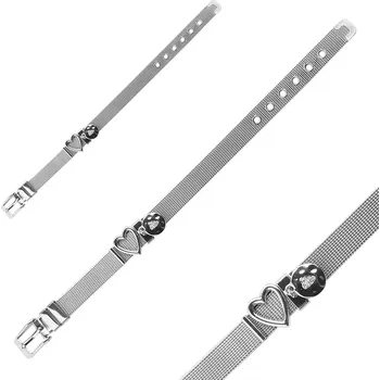 Náramek Ocelový síťovaný náramek ve stříbrné barvě se srdíčkem a visacím kroužkem s čirými zirkony