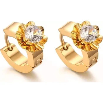 Náušnice Kloubové náušnice z oceli 316L - květina se zirkonem uprostřed, zlatá barva