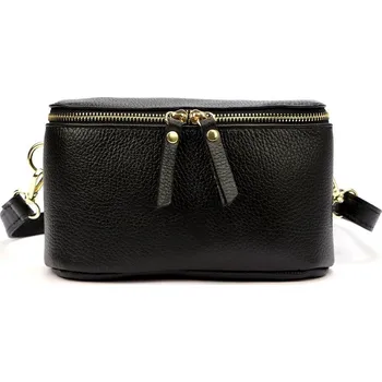 Kabelka Dámská černá kožená ledvinka Vera Pelle no. 121 - zlaté aplikace