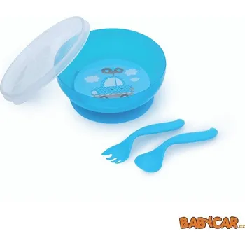 dětská jídelní sada CANPOL BABIES miska s víčkem, lžičkou a vidličkou TOYS Modrá