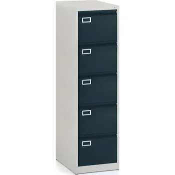 Kartotéka Kovová kartotéka A4 - 5 zásuvek, 45,5 x 62 x 162,5 cm, cylindrický zámek, antracitová - ral 7016