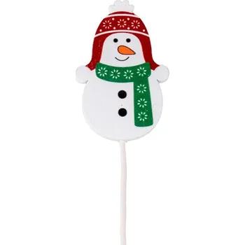 Vánoční dekorace Zápich dřevo 50x28mm + špejle sněhulák, bílá, červená, zelená