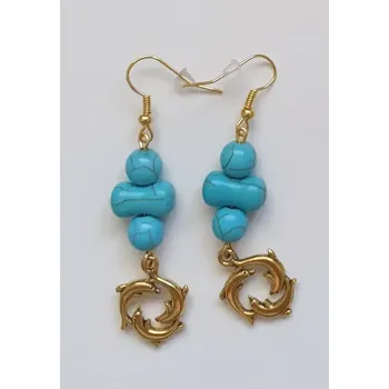 Náušnice Náušnice ETNO s tyrkenitem - delfíni (BOHO styl)