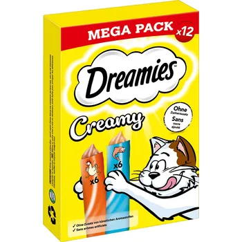 Pro kočku 12×10g Dreamies Creamy pamlsky kuřecí s lososem