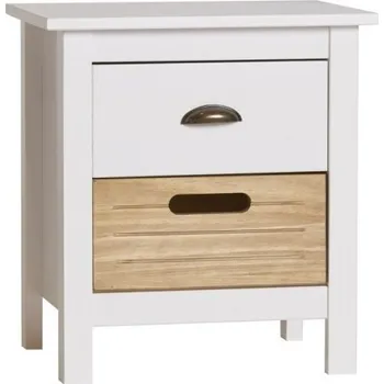 Noční stolek Bílý noční stolek z masivního borovicového dřeva se 2 zásuvkami Marckeric Ibiza