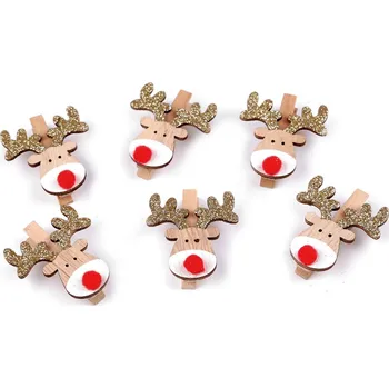 Vánoce Dřevěný kolíček sob - přírodní sv. (6 ks)