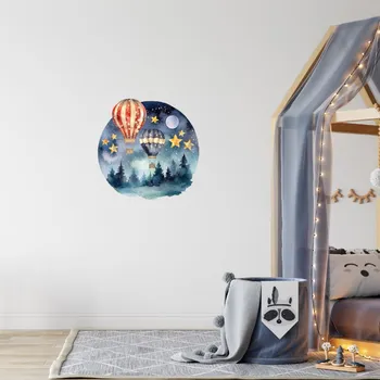 Samolepící dekorace Kruhová samolepka na zeď "Horkovzdušné balóny nad lesem" 60cm
