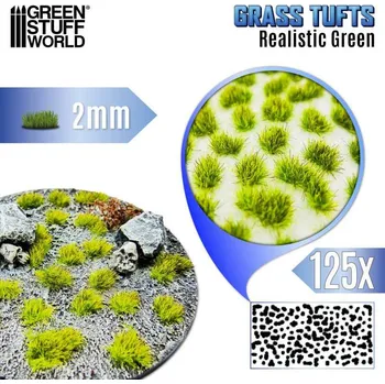 Plastikový model Grass Tufts – samolepící drny realistická zelená tráva 2mm (125 ks)