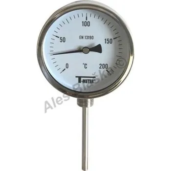 SFERACO - Francie | Nerezový teploměr spodní bimetalový s čidlem 100mm, průměr 100mm, INOX, na topení - délka čidla 100mm, -30°C až +50°C 1681