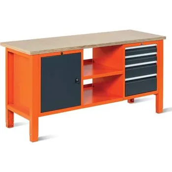 Dílenský stůl Dílenský stůl TECHNO Light, šířka 1765 mm, 4 zásuvky, 1 skříňka, barva oranžová RAL2004/antracit RAL7016.