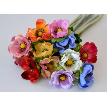 umělá květina Umělé květiny - Anemonka na stonku - ŽLUTÁ-RŮŽOVÁ