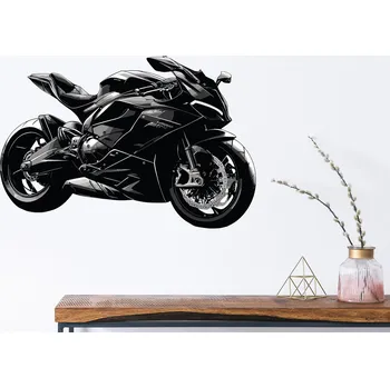 Samolepící dekorace Černá motorka samolepka na zeď arch 20 x 13 cm