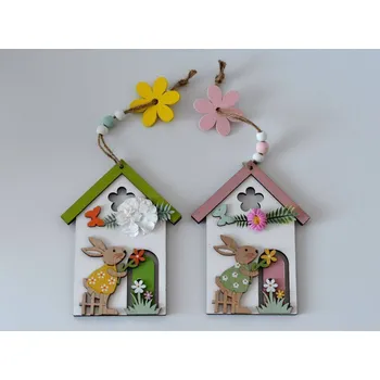 Velikonoční dekorace Dřevěná dekorace - Velikonoční domeček 15 cm RŮŽOVÝ