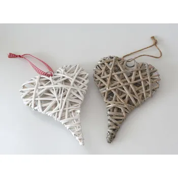 Proutěné SRDCE PLNÉ ŠPIČATÉ 20 x 15 cm BÍLÉ