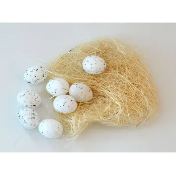 Velikonoční dekorace Vajíčka plastová v sisalu BÍLÁ