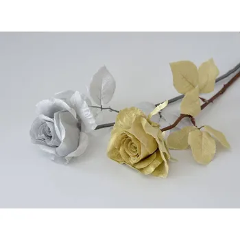 umělá květina Umělý květ - Růže dlouhá metalická 1 ks ZLATÁ