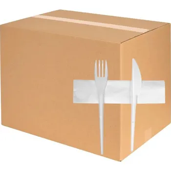 Jednorázové nádobí Set plastových příborů (PS), bílý (nůž, vidlička, ubrousek) (balení 350ks)