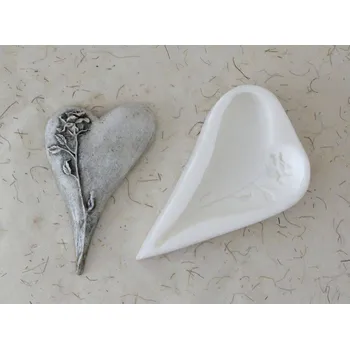 Silikonová forma - Ploché srdce s růží 68 x 110 x 17 mm