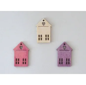 Dřevěné dekorace - Domeček 4 cm fialový