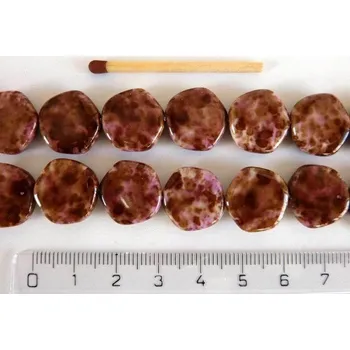 Dětské navlékací korálky Skleněné korálky - mačkané Pětiůhelníky me89149 hnědé prům. 15 mm - bal. 25 ks