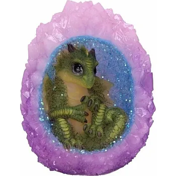 Soška svítící Zelený dráček v geodkovém hnízdu cca 12,5 cm, 360 g