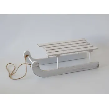 Dřevěná dekorace - Sáně 30 cm BÍLÉ