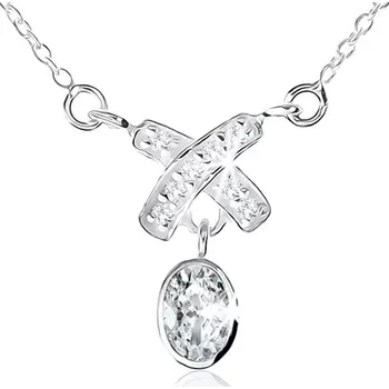 Náhrdelník Náhrdelník ze stříbra 925, přívěsek ve tvaru "X" a visací ovál, čiré zirkony