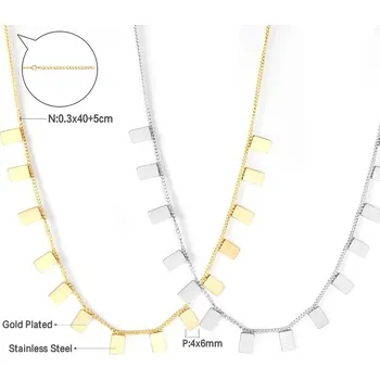Náhrdelník Elegantní náhrdelník z chirurgické oceli - obdelník 02,Stříbrná