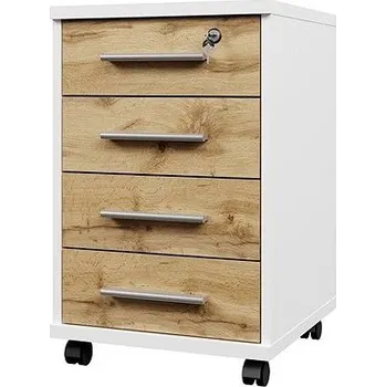 Komoda Nejlevnější nábytek Uzamykatelný kontejner NEJBY GIANNI, bílá/dub wotan