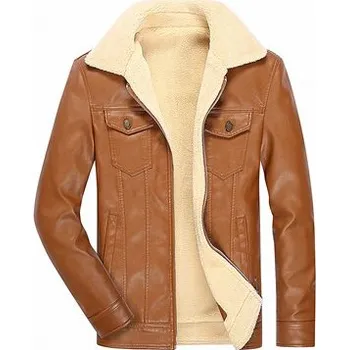 Moto bunda Kožená bunda s náprsnými vreckami a kožušinovou podšívkou Barva: Khaki, Velikost: 5XL