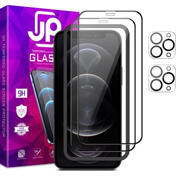 JP Full Pack Tvrzených skel, 2x 3D sklo s aplikátorem + 2x sklo na čočku, iPhone 12 Pro MAX