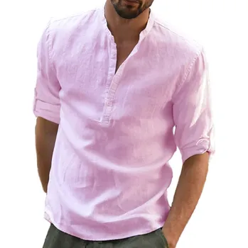 Pánská košile Pánská lněná košile na léto Barva: Růžová, Velikost: S